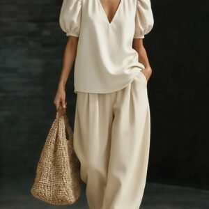 V-Neck Short-Sleeve Fashionable Casual Womens Set