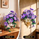 Flowers Botanicals Building Set With Vase - 2 In 1 Morning Glory Bonsai Building Blocks Plants Arrangement Vintage Wall Flower Pots Home Decor, Gift For Easter Day Adults