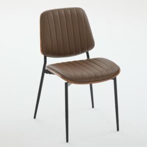Dining Chairs Set Of 2 Mid Century Modern Retro Faux Leather Chair With Walnut Bentwood Back Upholstered Seat Metal Legs Adjustable Foot For Kitchen Dining Room Chairs Brown PU,SW1849BR