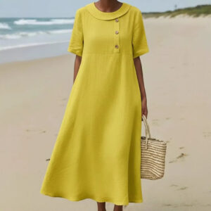 Solid-color Comfortable Crew-neck Loose-fitting Dress For Women