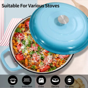 COOKWIN Cast Iron Casserole Braiser 3.8 Quart Heavy Duty Casserole Skillet With Lid And Dual Handles Porcelain Enameled Surface Cookware Pot