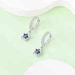 S925 Sterling Silver Blue Heart Pentagram For Women Fashionable Light Luxury Blue Zircon Earrings