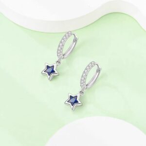 S925 Sterling Silver Blue Heart Pentagram For Women Fashionable Light Luxury Blue Zircon Earrings