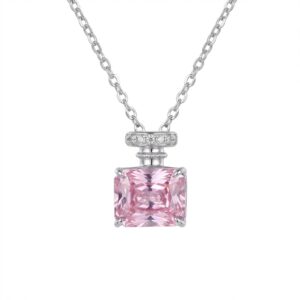 925 Sterling Silver Elegant Pink Gemstone Perfume Bottle Pendant Necklace in Sterling Silver