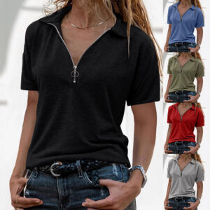 Zip-up Casual Women's Short-sleeve T-shirt