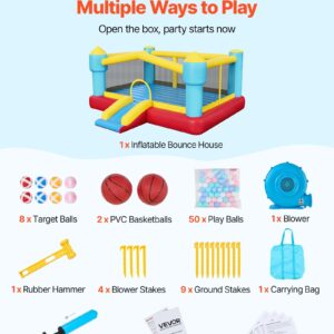 Inflatable Bounce House, 14.7 X 13.8 X 6.8 Ft Jumping Bouncy Castle, Inflatable Jumper For Kids With Slide, Basketball Hoop, Target Game & Jumping Area, Jumpings House Holds 3-4 Kids (Ages 3-8)