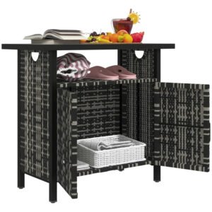 Outdoor Pool Towel Storage Cabinet Organizer, Outdoor Bar Table With Shelf And Cabinet, Pool Towel Holder Pool Valet With Weather-Resistant PE Rattan And Steel Frame, Mixed-Gray