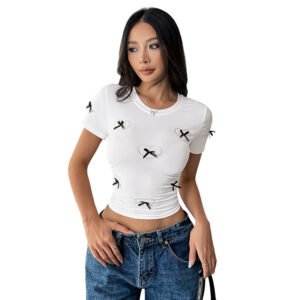 Bow-knot Heart-shaped Short Casual Top For Women