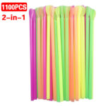 1100x Plastic Spoon Straws Milkshake Smoothie Slush Drink Party Straws