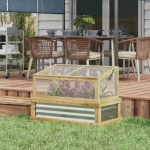 Outsunny Raised Garden Flower Bed Kit With Lean-to Greenhouse, Wooden Cold Frame Planter, Natural
