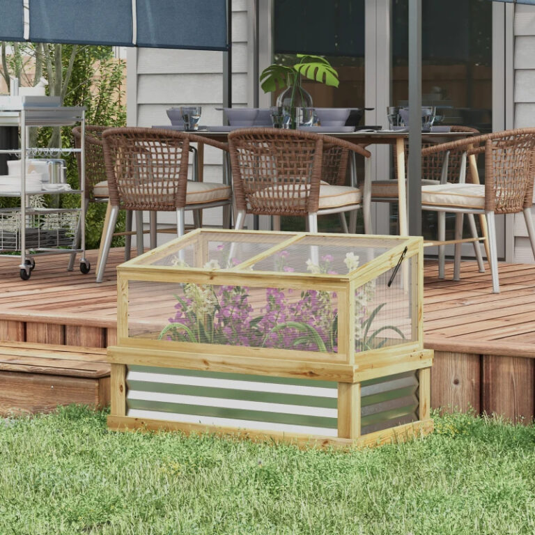 Outsunny Raised Garden Flower Bed Kit With Lean-to Greenhouse, Wooden Cold Frame Planter, Natural