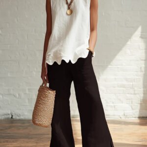 Crew-neck Sleeveless Shirt With A Wave Hem