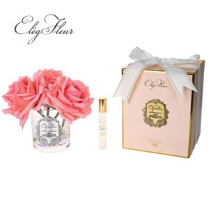 ElegFleur - Medium Glossy Vase Princess Rose Bouquet - Deep Pink