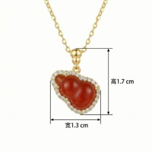 925 Sterling Silver Elegant Hulu Pendant Necklace Featuring Red Agate and Shimmering Halo
