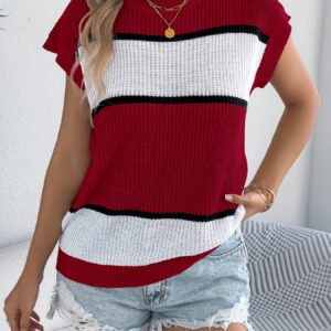 Women Color Block Stripe Casual Loose Knit Vacation Top