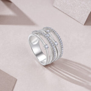 A Luxurious And Fashionable Minimalist Jewelry Ring Featuring Top-quality Moissanite, Made Of S925 Silver Electroplated With Platinum.