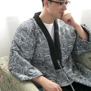 Japanese Men's Winter Kimono Cotton Jackets Warm Cotton Kimono Coat Indoor Outdoor Kimono Coat Traditional Japanese Kimono For Men Lightweight & Warm Kimono