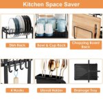 Black Flat Iron Plate And Bowl Rack With Cup Holder For Kitchen Storage
