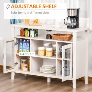 Farmhouse Sideboard Buffet Cabinet, Coffee Bar Cabinet with Storage Shelves, Kitchen Cabinet with 2 Framed Glass Doors and Anti-Topple, White
