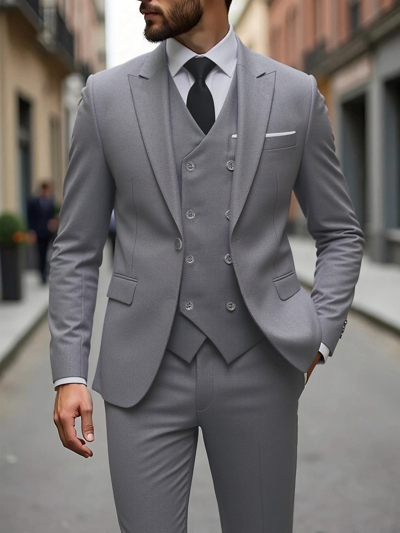 Double-breasted Suit Set Mens Three-piece Business Suit - Image 4