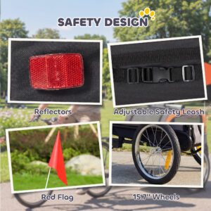 Dog Bike Trailer, Pet Cart Bicycle Carrier with 2 Entrances, Quick Release Wheels, Reflectors, Flag, Safety Leash