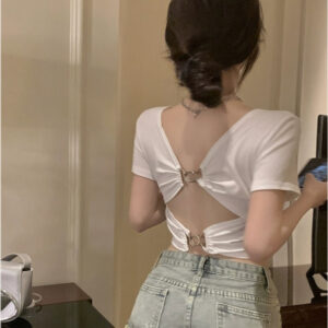 American-style Retro Spicy Girl Backless T-shirt Women's