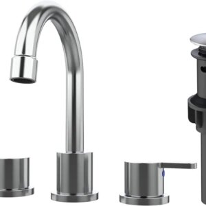 Widespread Bathroom Sink Faucet Chrome 2 Handle 8 Inch 3 Hole 360' Swivel Spout Vanity Sink With Pop Up Drain Assembly-Unable Ship On Weekends, TK And TEMU Only For Pickup