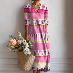 Printed V-Neck Fashionable Trendy Patchwork Womens Dress