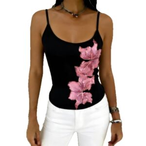 Chic Slim-Fit Solid-Color Beaded Embroidery Camisole