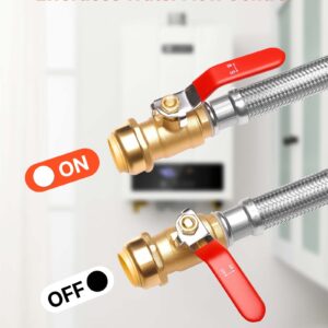 Water Heater Kit, Push-Fit Valve Flexible Water Heater Connector With 3/4" FIP X 3/4" PTC Ball Valve, Stainless Steel Braided Waters Heaters Supply Line For Bathroom, Kitchen, Laundry Room