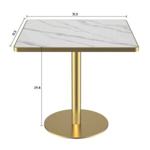 Square Modern Dinning Table 31.5 Inches Bistro Table Tulip Table With Faux Marble Top,Easy Assemble,Sturdy Metal Frame Diameter