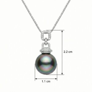 925 Sterling Silver Elegant Tahitian Black Pearl Pendant Necklace with Brilliant Diamond Accents