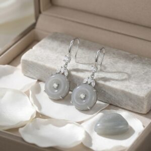 925 Sterling Silver Elegant Green Jade Four-Leaf Clover Stud Earrings with Diamond Accents