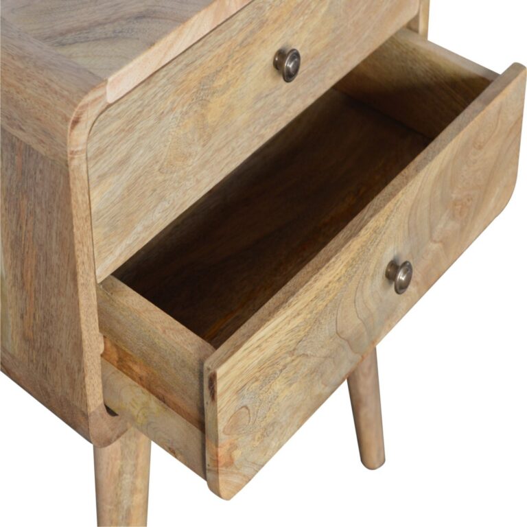 Solid Wood Curved Oak-ish Bedside, 2 Drawers, Beige
