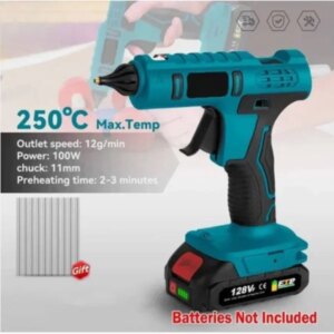 18V Cordless Hot Melt Glue Gun With Lithium Battery, Makita DeWalt Style For Home DIY Crafts, 11mm Glue Stick Compatible, Includes 10 Glue Sticks (Bare Tool)