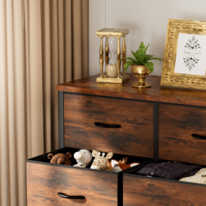 Tall Dresser Fabric Storage Tower ,Wooden Top For Kid Room, Closet, Entryway, Nursery