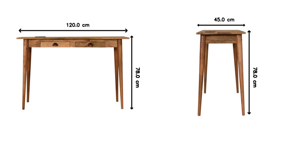Solid Wood 2 Drawer Cable Writing Desk, Brown