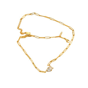 Gold-Plated Square Waterdrop Zircon Stainless Steel Necklace, Versatile Style