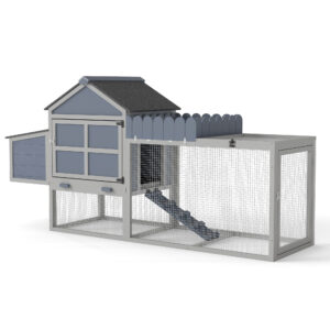 80 Wooden Chicken Coop, 2-Tier Hen House With Nesting Box, Run, Planter & PVC Roof, Easy-Clean Tray, Weatherproof Poultry Cage, Patio Poultry Habitat, Gray
