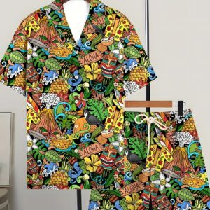 Printed Trendy Loose Short-Sleeve Shirt And Shorts Mens Set