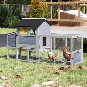 Portable Mobile Chicken Coop With Nesting Box, Sleeping Room, Run, Window, Sun Board, Doors, Pull-Out Tray, Wheels, Outdoor Pen For Small Animals, Gray With Colorful Patterns