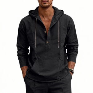 Linen Breathable Casual Mens Long-Sleeve Hooded Shirt