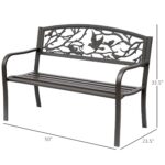 50" Vintage Bird Pattern Garden Cast Iron Patio Bench - Brown