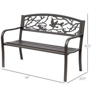 50" Vintage Bird Pattern Garden Cast Iron Patio Bench - Brown