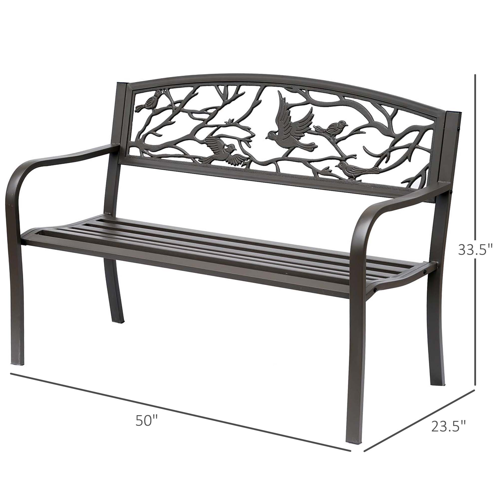 50″ Vintage Bird Pattern Garden Cast Iron Patio Bench – Brown