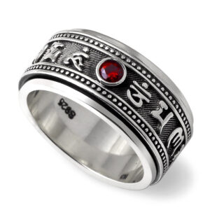 Six-Character Mantra Garnet Trendy Ring For Men