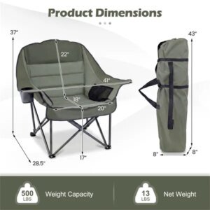Green Heavy-Duty Folding Camping Chair, PVC Coated 600D Oxford Fabric, X-Shaped Metal Frame & Non-Slip Foot Pads