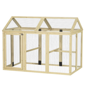 PawHut Chicken Run, Wooden Large Chicken Coop, Combinable Design With Perches & Doors For Outdoor, Backyard, Farm, 4.6′ X 2.8′, Nature Wood
