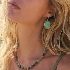 Round Natural Stone Pendant Earrings For Women