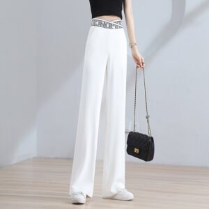 Women's Summer High-Waist Straight-Leg Drapey Long Pants